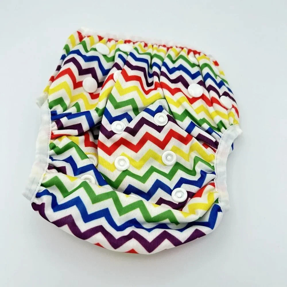 Baby Swim Diaper Cover Adjustable Snap Rainbow Chevron Print‎ One Size